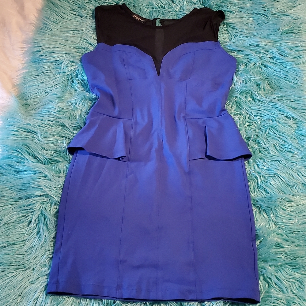 💕 Bebe 💕 Blue and Sheer Black Mini Dress Size M